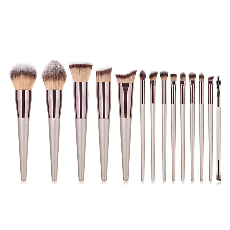 Champagne Makeup Brush Set – 10PCS for Foundation, Blush & Eyeshadow