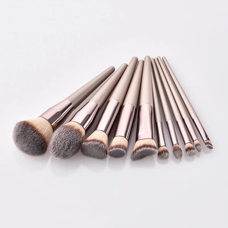 Champagne Makeup Brush Set – 10PCS for Foundation, Blush & Eyeshadow