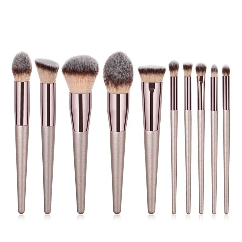 Champagne Makeup Brush Set – 10PCS for Foundation, Blush & Eyeshadow