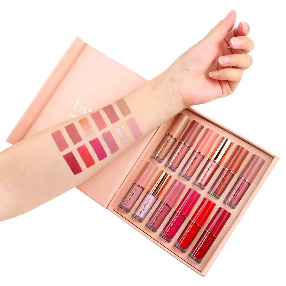 HANDAIYAN 12-Color Matte Lip Gloss Set – Velvet Liquid Lipsticks