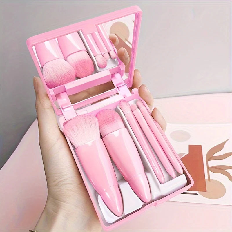 5-Piece Portable Makeup Brush Set with Mirror