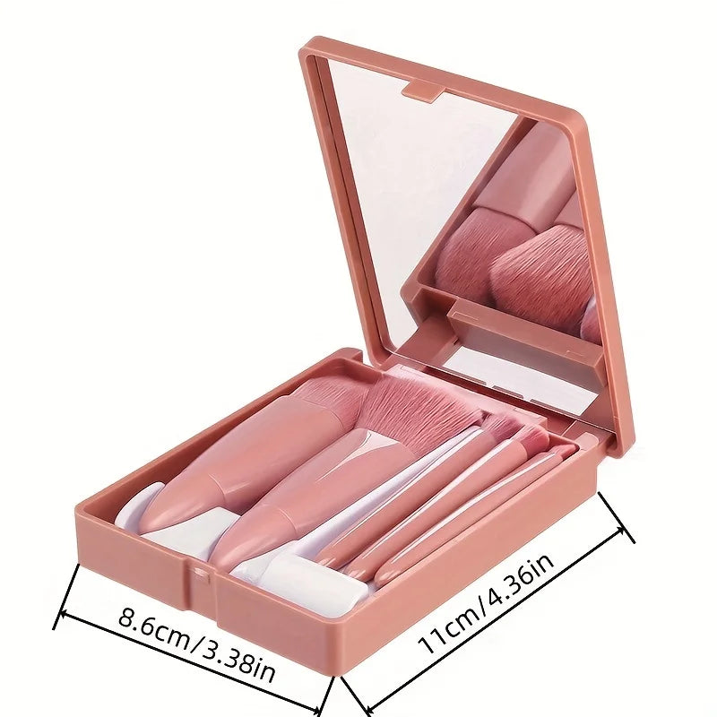 5-Piece Portable Makeup Brush Set with Mirror