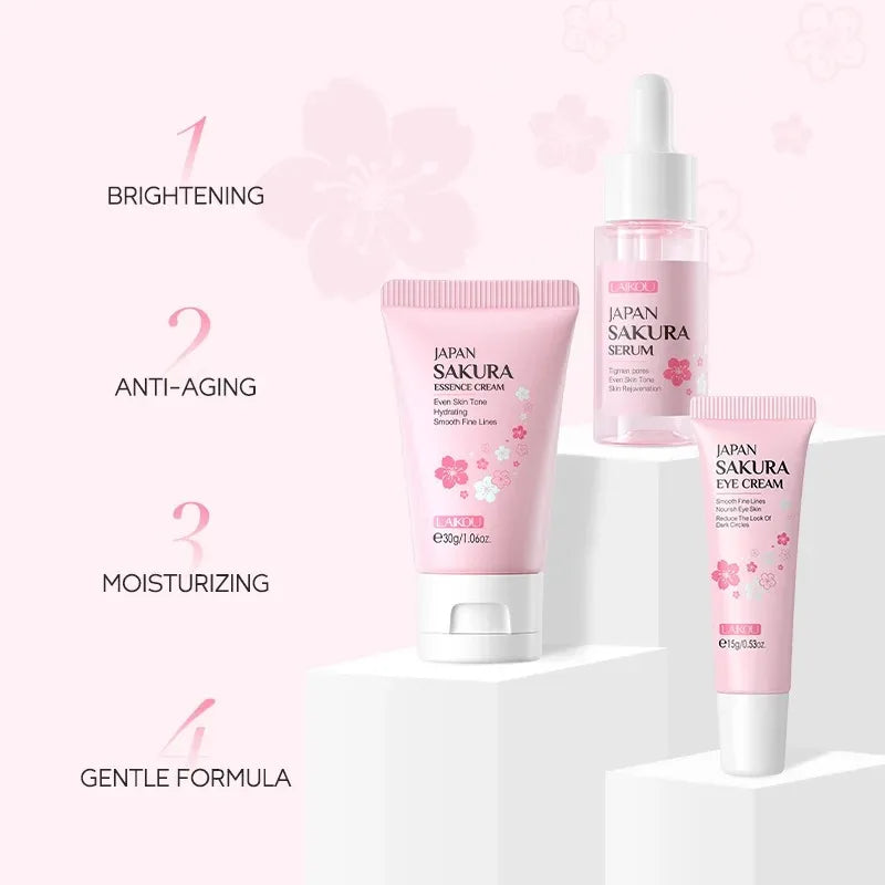 LAIKOU 3-Piece Skincare Set – Vitamin C, Sakura Snail Serum, Eye & Face Cream