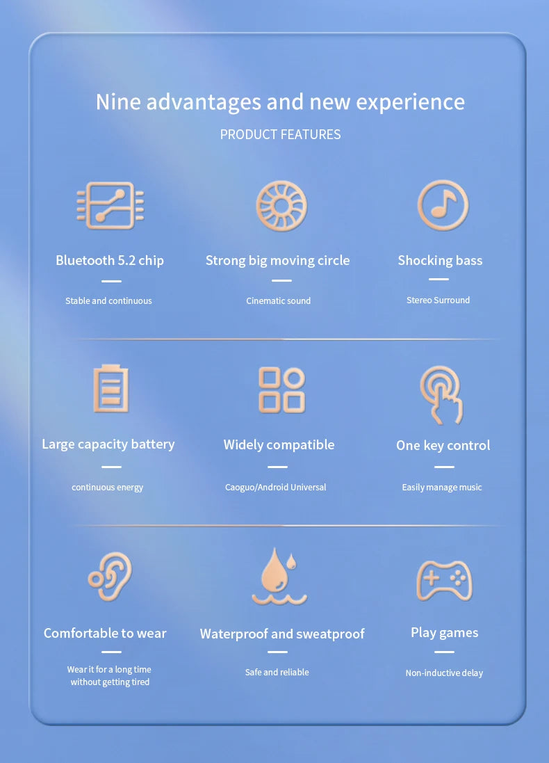 Bluetooth 5.2 Wireless Earbuds with Mic – Sports Headphones, Long Battery, Handsfree for Xiaomi & Huawei