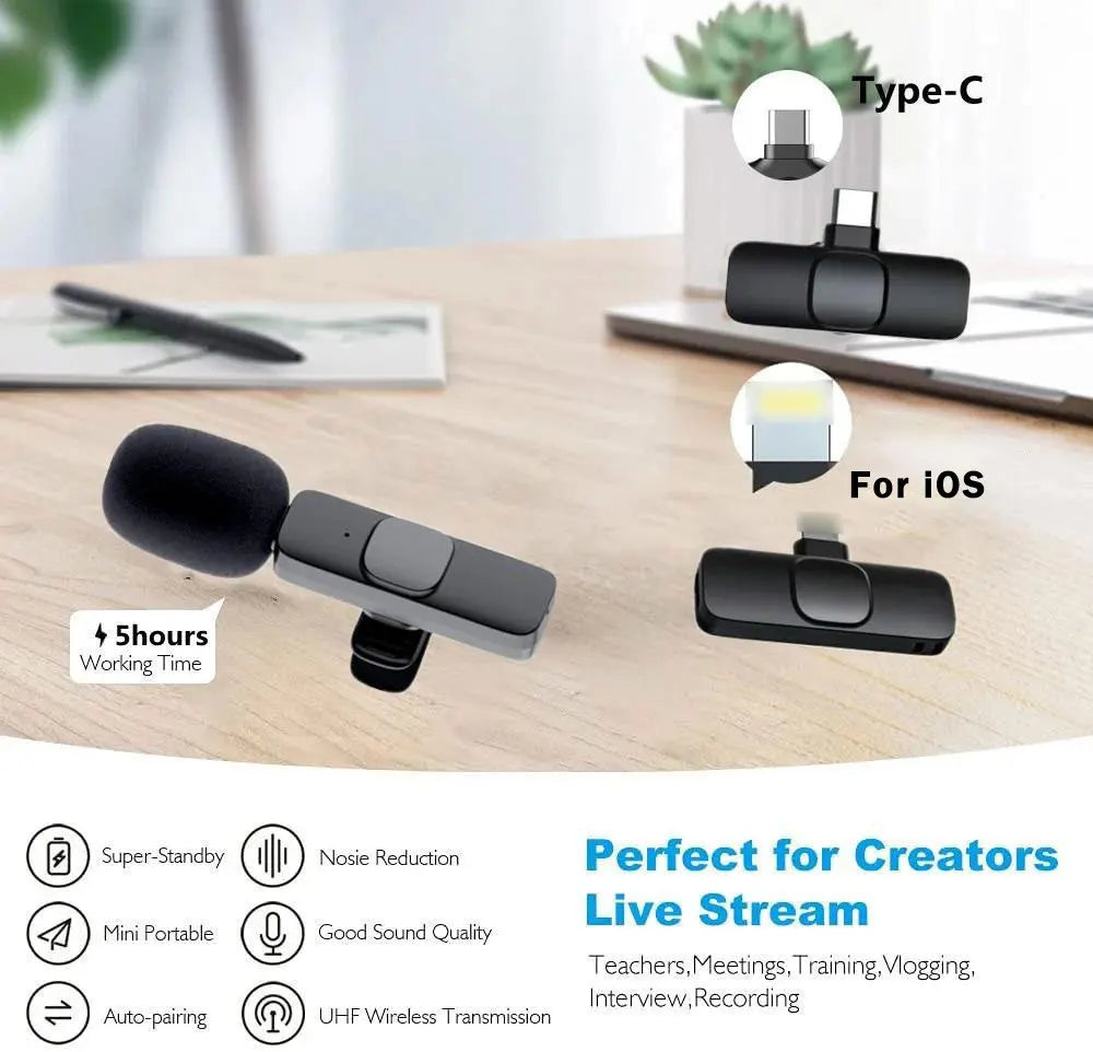 Wireless Lavalier Microphone – Mini Clip-On Mic for iPhone & Android (Live, Video, Gaming)