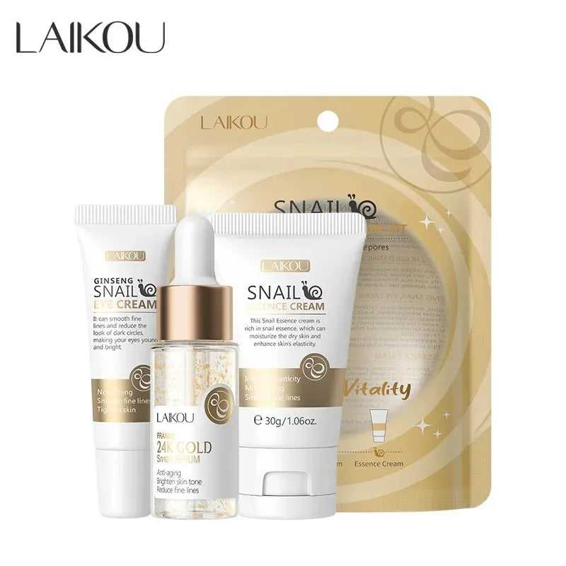 LAIKOU 3-Piece Skincare Set – Vitamin C, Sakura Snail Serum, Eye & Face Cream