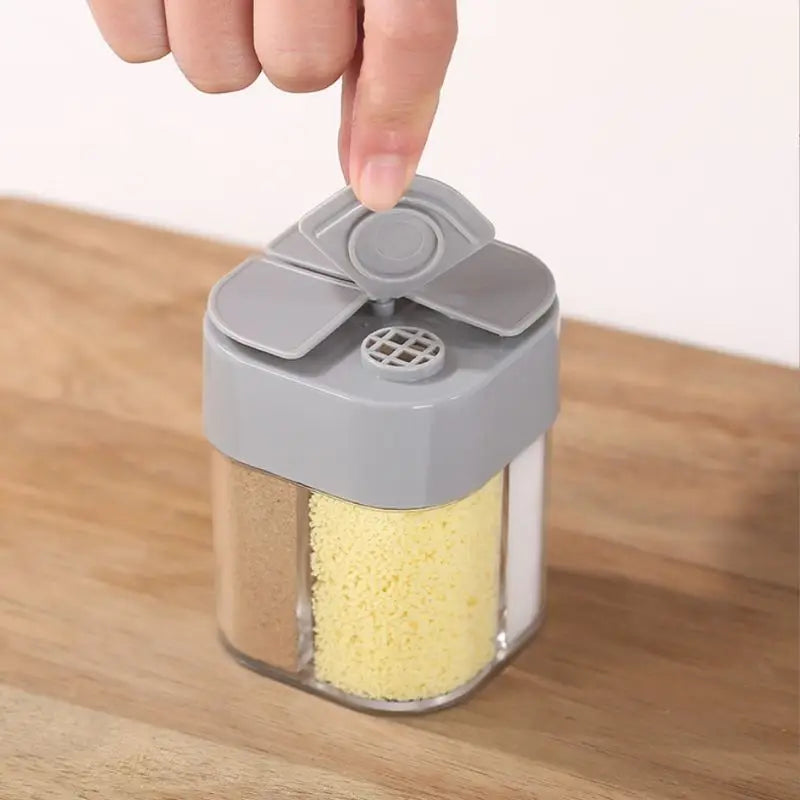 4-in-1 Transparent Spice Dispenser Jar – Multi-Compartment Seasoning Container