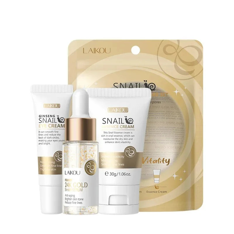 LAIKOU 3-Piece Skincare Set – Vitamin C, Sakura Snail Serum, Eye & Face Cream