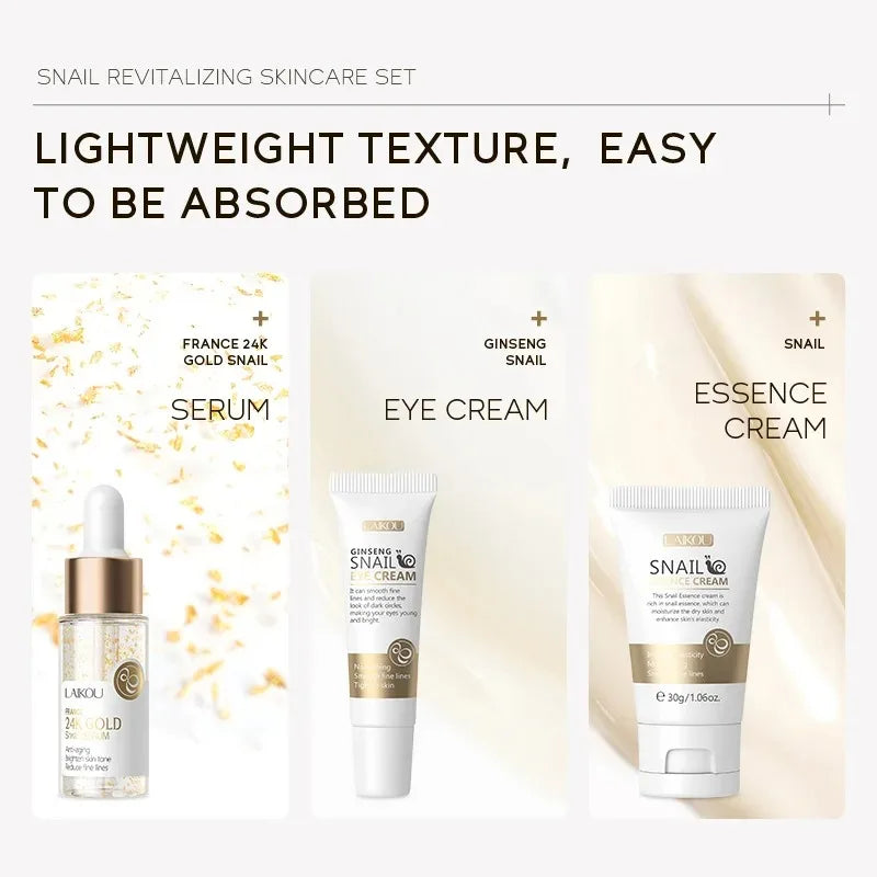 LAIKOU 3-Piece Skincare Set – Vitamin C, Sakura Snail Serum, Eye & Face Cream