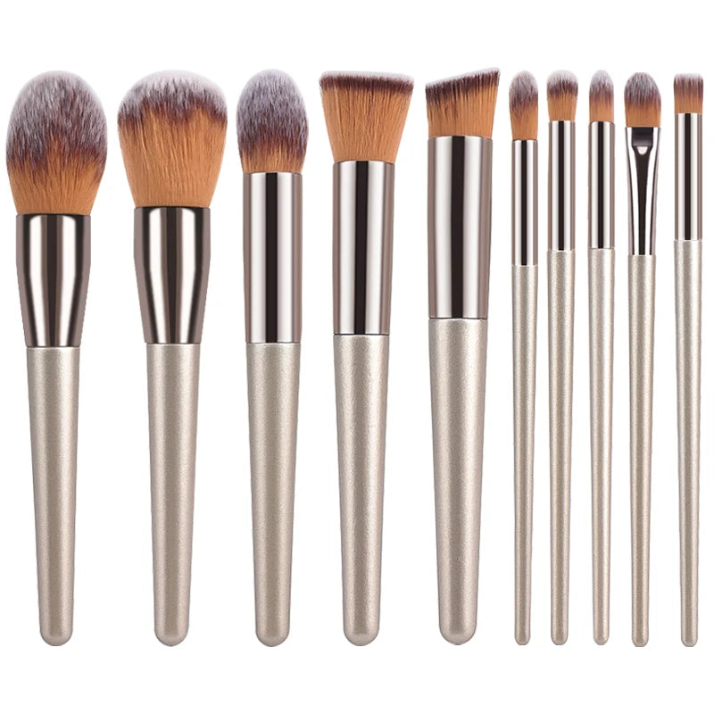 Champagne Makeup Brush Set – 10PCS for Foundation, Blush & Eyeshadow