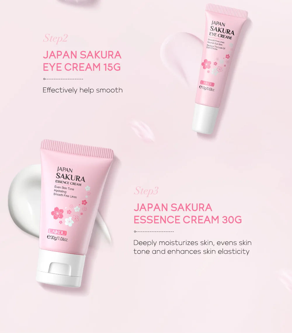 LAIKOU 3-Piece Skincare Set – Vitamin C, Sakura Snail Serum, Eye & Face Cream