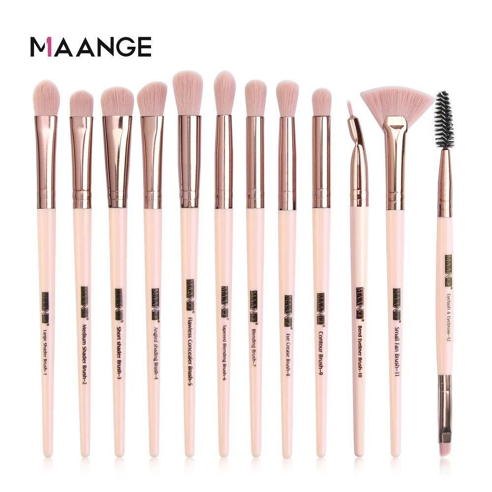 MAANGE 12PCS Eye Makeup Brush Set – Blending, Concealer & Lip Brushes for Beginners