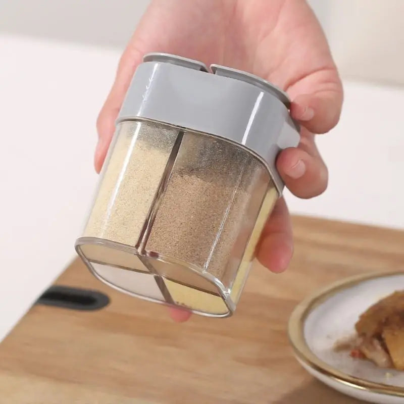 4-in-1 Transparent Spice Dispenser Jar – Multi-Compartment Seasoning Container