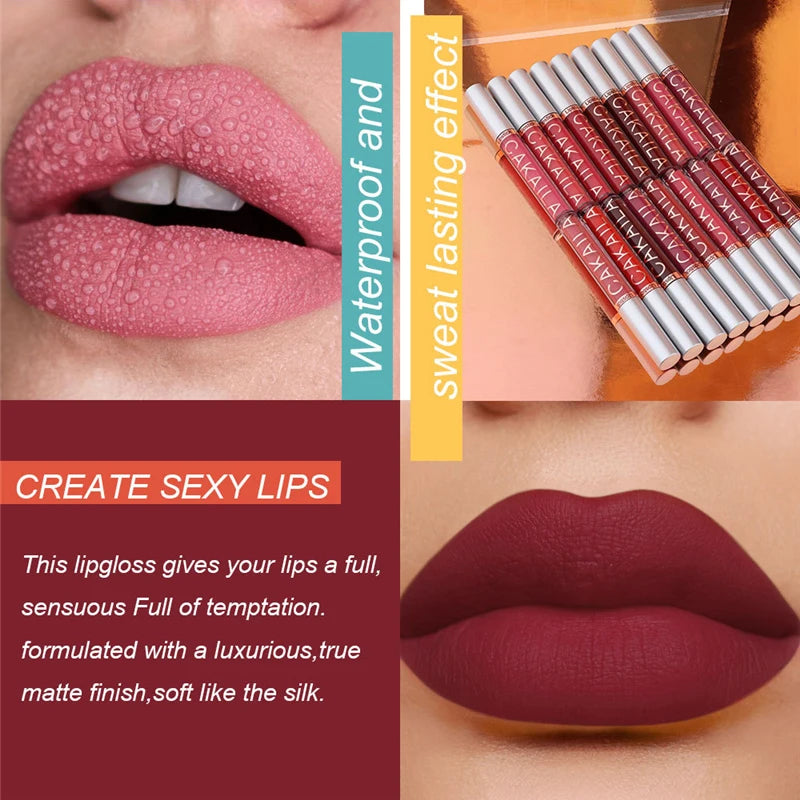 18-Color Dark Red Matte Lip Gloss Set – Long-Lasting & Waterproof