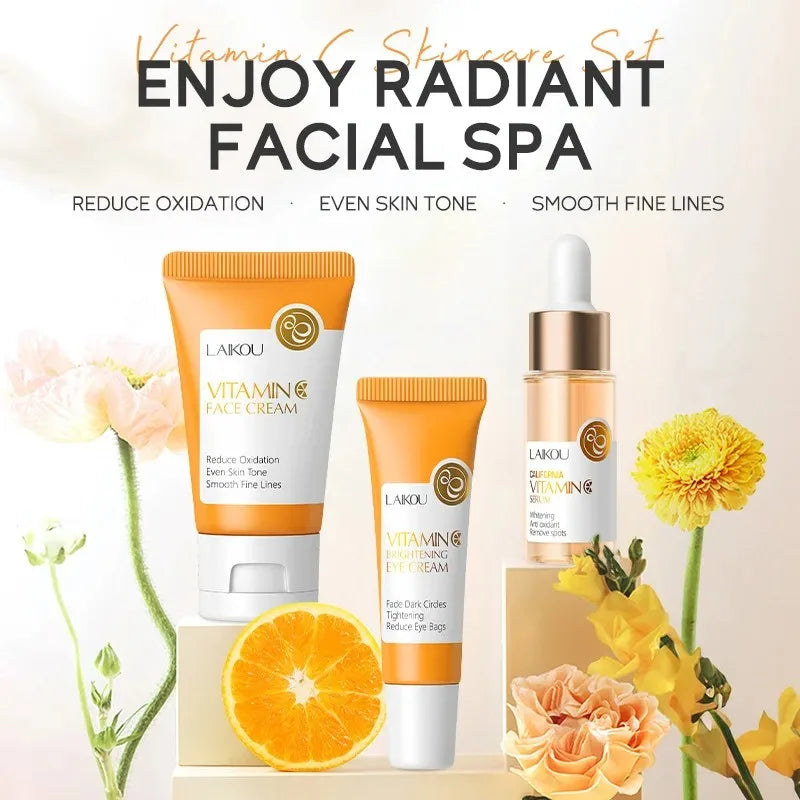 LAIKOU 3-Piece Skincare Set – Vitamin C, Sakura Snail Serum, Eye & Face Cream