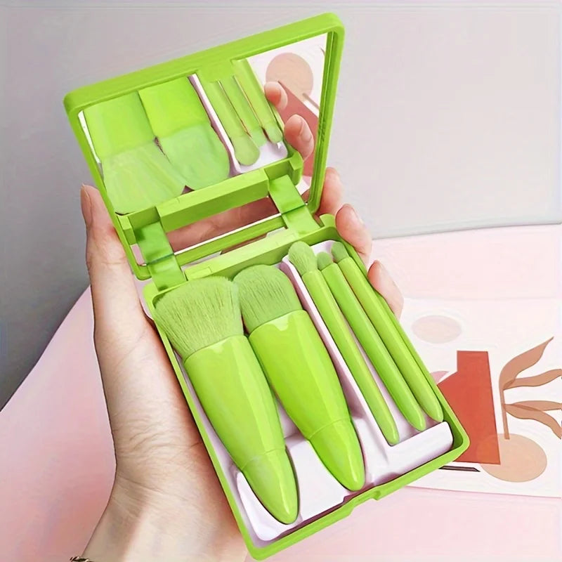 5-Piece Portable Makeup Brush Set with Mirror