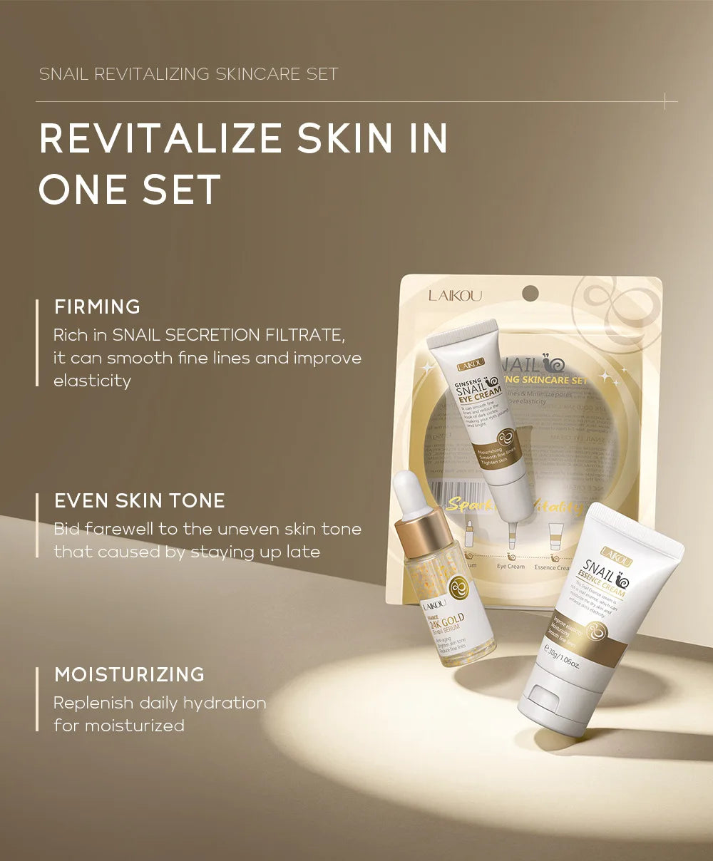 LAIKOU 3-Piece Skincare Set – Vitamin C, Sakura Snail Serum, Eye & Face Cream