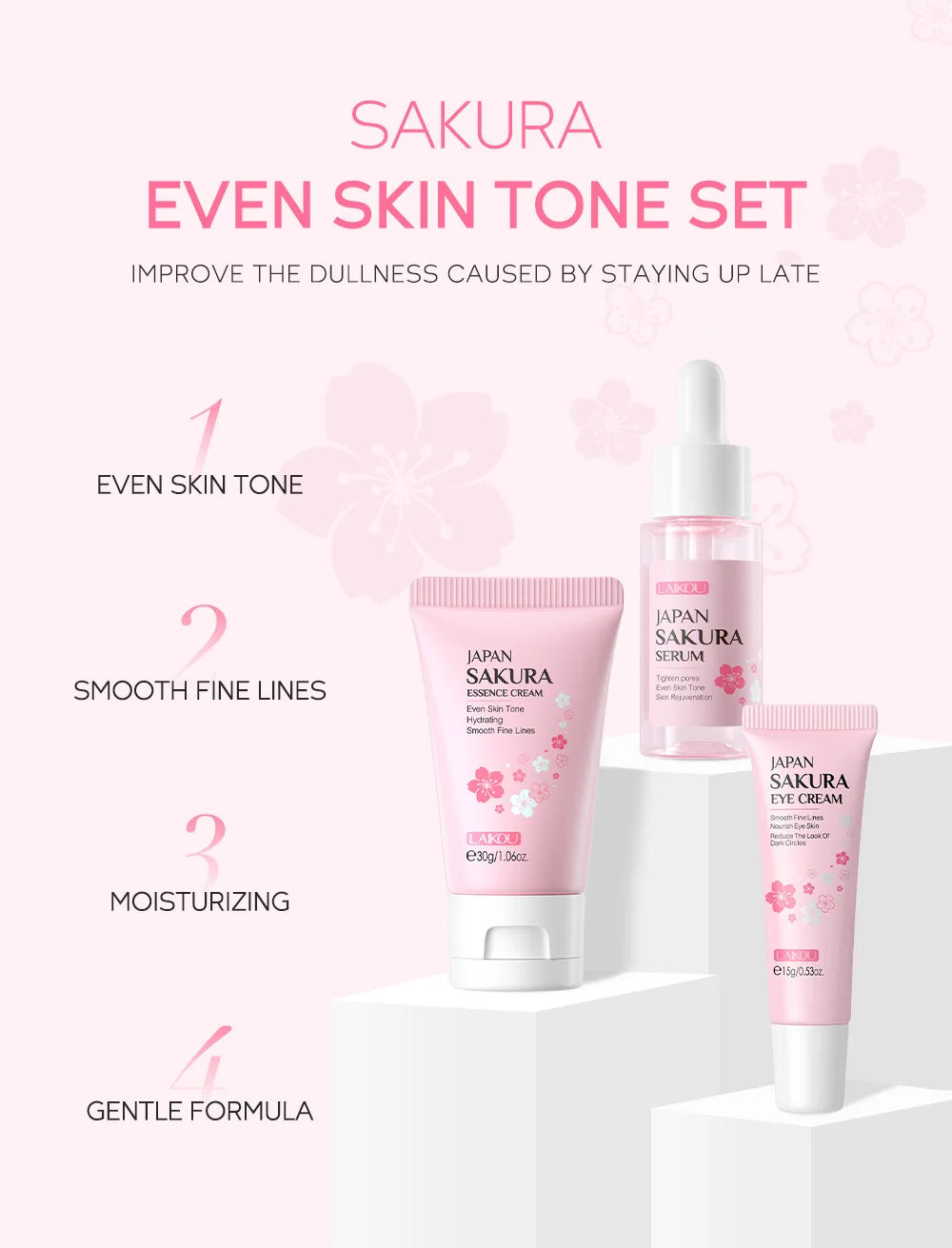 LAIKOU 3-Piece Skincare Set – Vitamin C, Sakura Snail Serum, Eye & Face Cream
