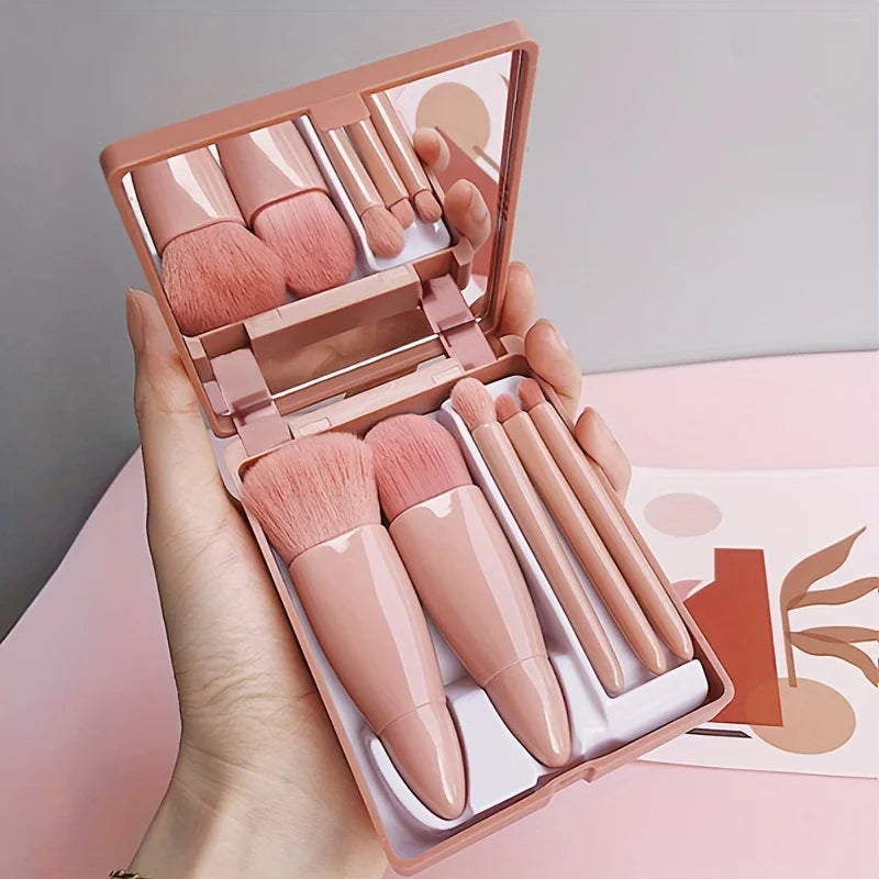 5-Piece Portable Makeup Brush Set with Mirror