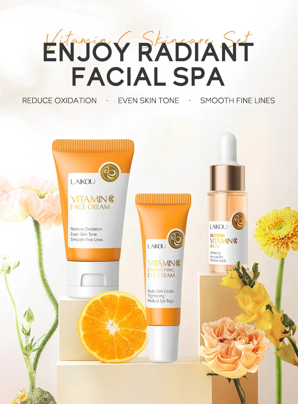 LAIKOU 3-Piece Skincare Set – Vitamin C, Sakura Snail Serum, Eye & Face Cream