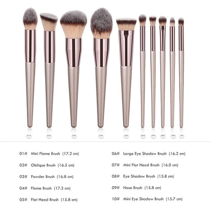 Champagne Makeup Brush Set – 10PCS for Foundation, Blush & Eyeshadow