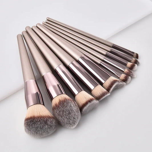 Champagne Makeup Brush Set – 10PCS for Foundation, Blush & Eyeshadow