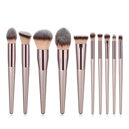 Champagne Makeup Brush Set – 10PCS for Foundation, Blush & Eyeshadow