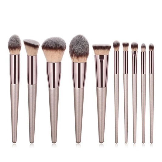 Champagne Makeup Brush Set – 10PCS for Foundation, Blush & Eyeshadow