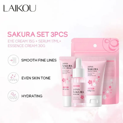 LAIKOU 3-Piece Skincare Set – Vitamin C, Sakura Snail Serum, Eye & Face Cream
