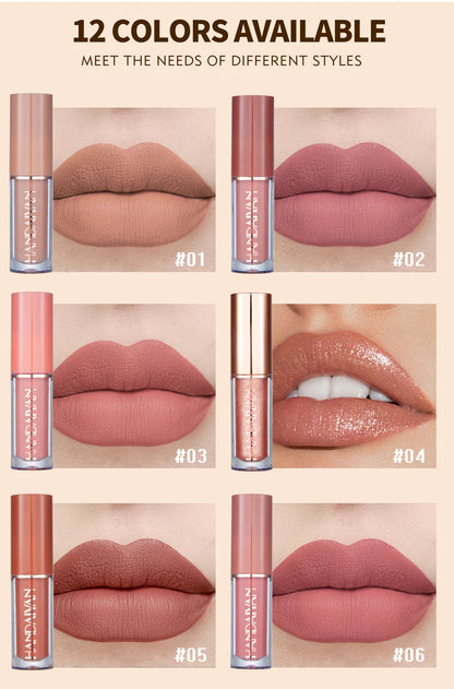 HANDAIYAN 12-Color Matte Lip Gloss Set – Velvet Liquid Lipsticks