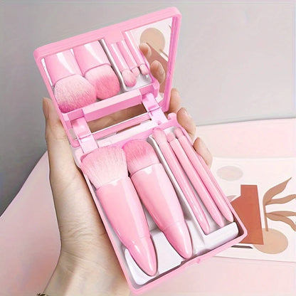 5-Piece Portable Makeup Brush Set with Mirror