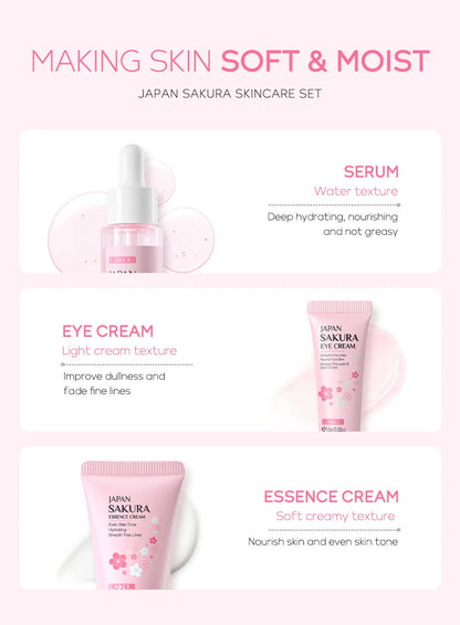 LAIKOU 3-Piece Skincare Set – Vitamin C, Sakura Snail Serum, Eye & Face Cream