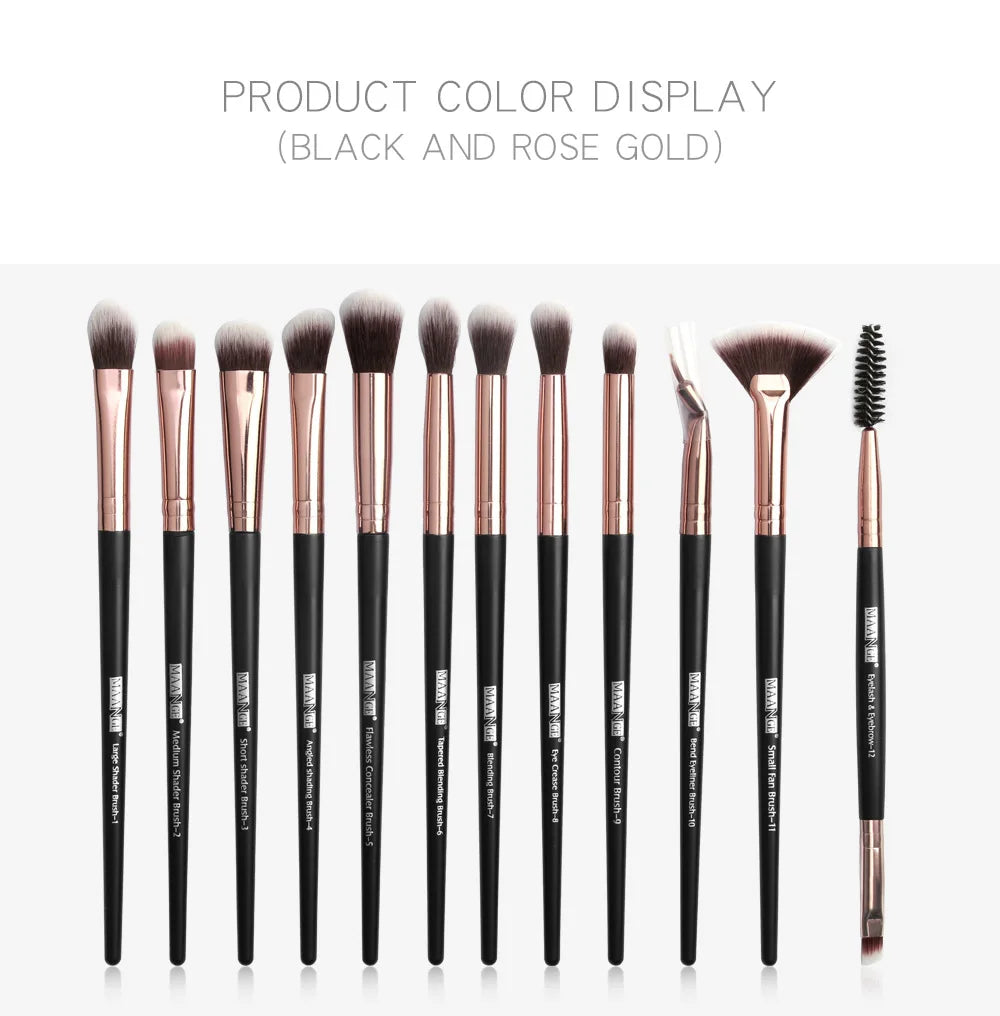 MAANGE 12PCS Eye Makeup Brush Set – Blending, Concealer & Lip Brushes for Beginners