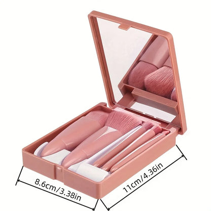 5-Piece Portable Makeup Brush Set with Mirror