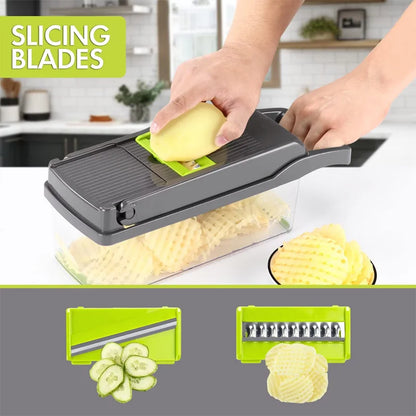 14/16pcs Vegetable Slicer & Chopper Set with Basket