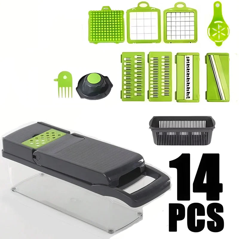 14/16pcs Vegetable Slicer & Chopper Set with Basket