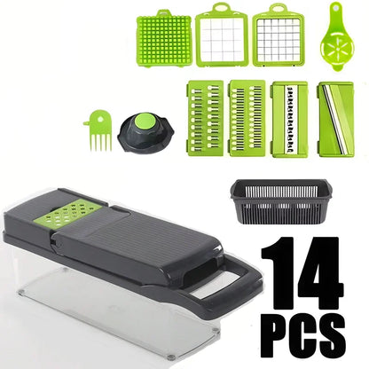 14/16pcs Vegetable Slicer & Chopper Set with Basket