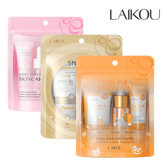 LAIKOU 3-Piece Skincare Set – Vitamin C, Sakura Snail Serum, Eye & Face Cream