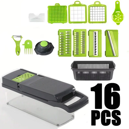 14/16pcs Vegetable Slicer & Chopper Set with Basket