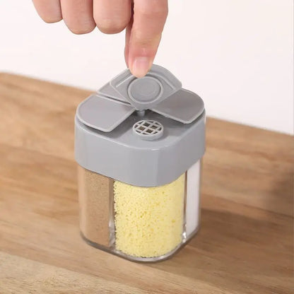 4-in-1 Transparent Spice Dispenser Jar – Multi-Compartment Seasoning Container
