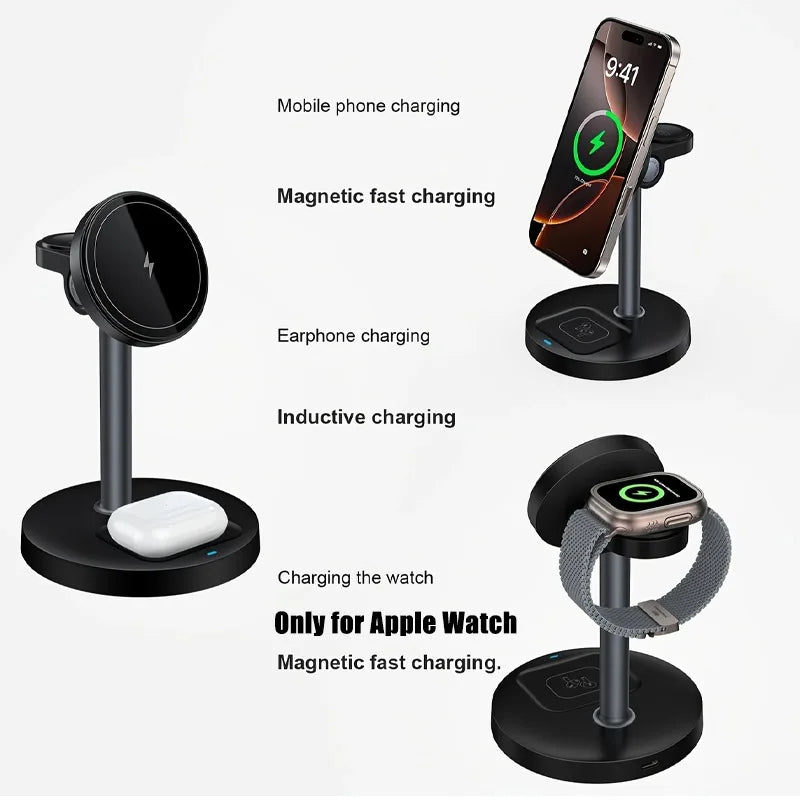 3-in-1 Magnetic Wireless Charger Stand for iPhone 13-16, iWatch 8-10, AirPods Pro