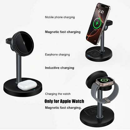3-in-1 Magnetic Wireless Charger Stand for iPhone 13-16, iWatch 8-10, AirPods Pro