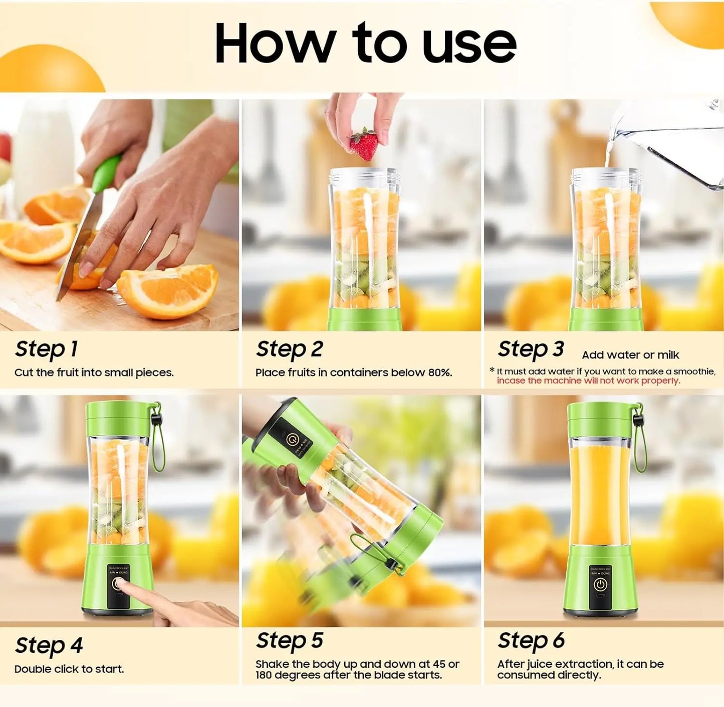 Portable USB Rechargeable Mini Juicer Blender – 380ml