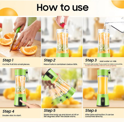 Portable USB Rechargeable Mini Juicer Blender – 380ml