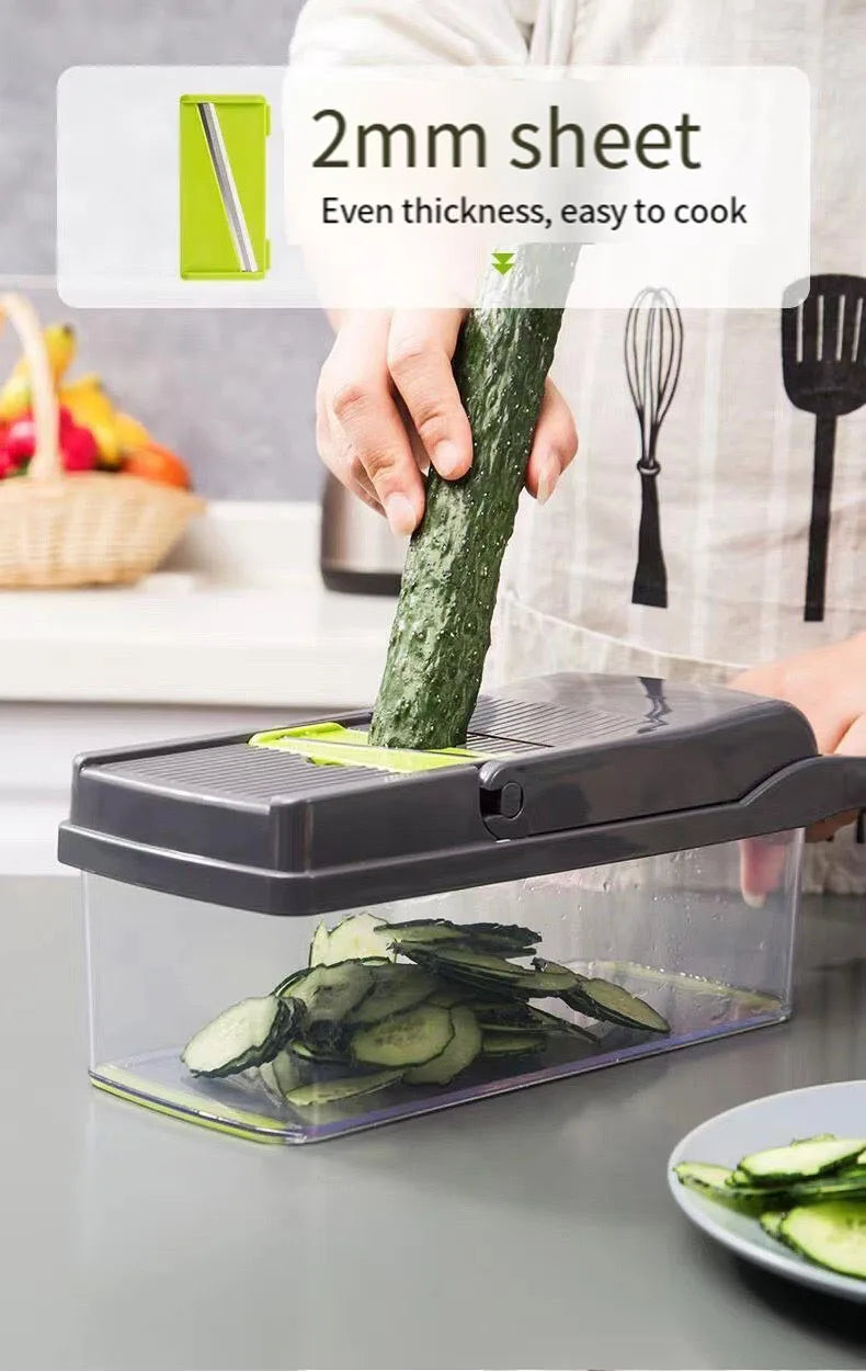 14/16pcs Vegetable Slicer & Chopper Set with Basket