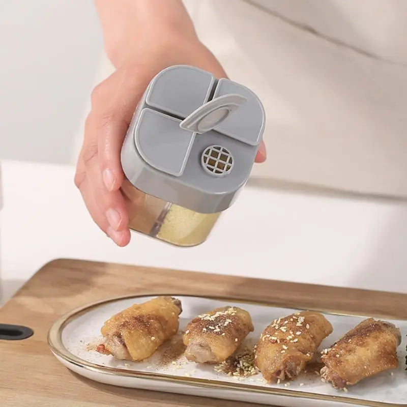 4-in-1 Transparent Spice Dispenser Jar – Multi-Compartment Seasoning Container