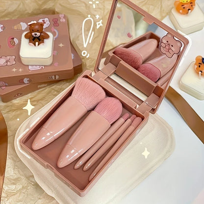 5-Piece Portable Makeup Brush Set with Mirror