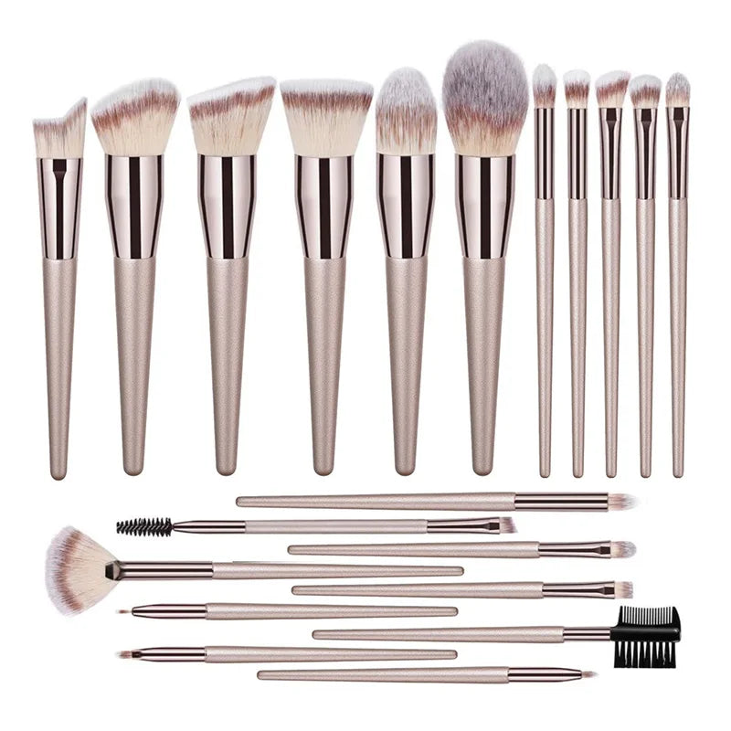 Champagne Makeup Brush Set – 10PCS for Foundation, Blush & Eyeshadow