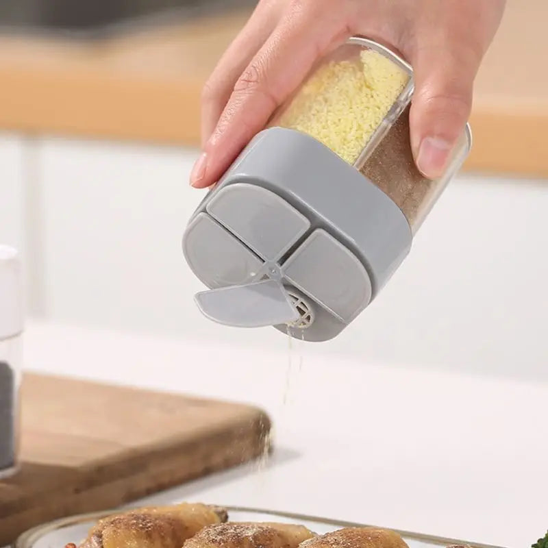 4-in-1 Transparent Spice Dispenser Jar – Multi-Compartment Seasoning Container