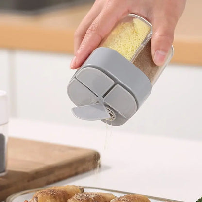 4-in-1 Transparent Spice Dispenser Jar – Multi-Compartment Seasoning Container